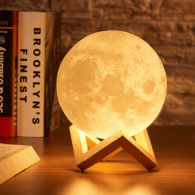 3D Moon Lamp – LED Galaxy Night Light with Wooden Stand