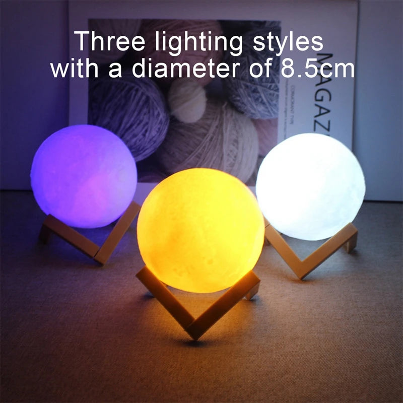 3D Moon Lamp – LED Galaxy Night Light with Wooden Stand