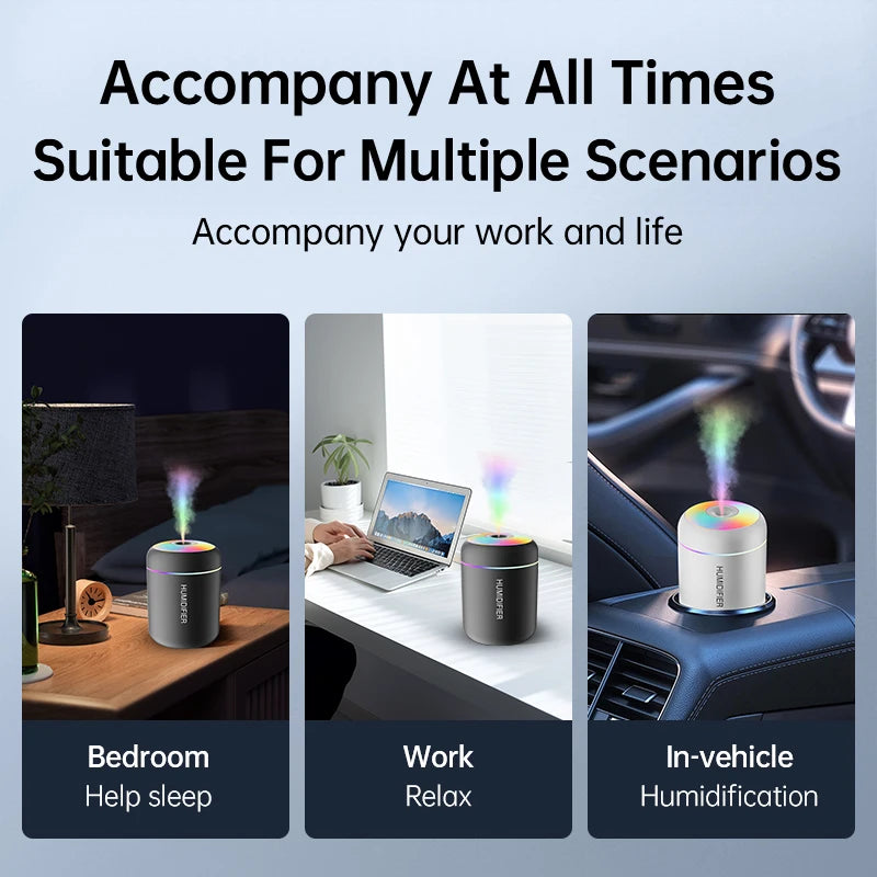 Mini USB Air Humidifier – LED Aroma Diffuser for Home & Car