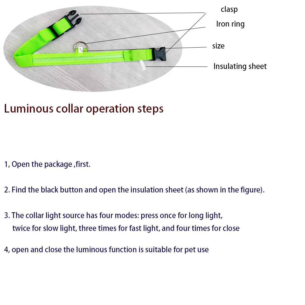 LED Dog Safety Collar – Rechargeable Glowing Pet Collar